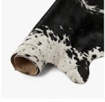 Genuine Jet Black Cowhide Rug | White Peppered Rimmed Leather Area Rug | Modern Black & White Western Cowskin Carpet for Living Room