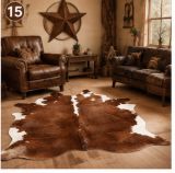 Genuine Brown and White Cowhide Rug | Chestnut Tan & Pure White Leather Area Rug | Classic Western Cowskin Floor Carpet