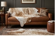 Authentic Golden Tan & White Salt Speckled Cowhide Area Rug – Genuine Natural Leather Accent Mat