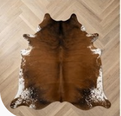 Genuine Brown & White Cowhide Rug | Natural Chestnut Leather Area Rug | White Rimmed Western Cowskin Carpet for Living Room