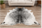 Black & White Speckled Cowhide Rug | Genuine Cow Skin Rug | Natural Hair on Hide Area Rug | Modern Farmhouse Decor