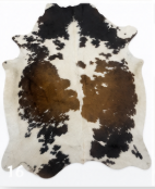 Natural Tricolor Cowhide Rug, Brown Black and White Hair-on-Hide Area Rug