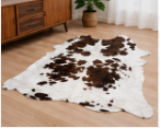 Brown & White Cowhide Rug – Genuine Natural Cow Skin Area Rug, Western Farmhouse Decor, Real Hair On Hide Rug, Living Room Accent Rug