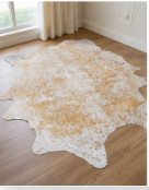 Natural Gold and White Speckled Cowhide Rug, Genuine Hair-on-Hide Area Mat