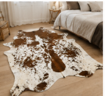 Genuine Chestnut Brown Speckled Cowhide Rug | Salt and Pepper Brown Cowskin Area Rug | Natural Tricolor Leather Carpet for Living Room