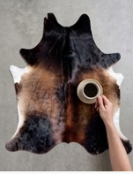 Genuine Tricolor Cowhide Rug | Black Chestnut Brown & White Natural Leather Area Rug | Exotic Salt and Pepper Cow Skin Floor Decor