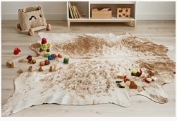 Authentic Golden Tan & White Salt Speckled Cowhide Area Rug – Genuine Natural Leather Accent Mat