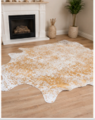 Natural Gold and White Speckled Cowhide Rug, Genuine Hair-on-Hide Area Mat