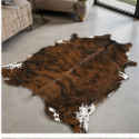 Brown Brindle Cowhide Rug - Genuine Dark Chestnut Leather Area Rug