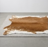 Authentic Cognac Brown & White Cowhide Area Rug – Genuine Natural Leather Accent Mat