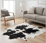 Genuine Black and White Cowhide Rug | Natural Spotted Holstein Pattern Cowskin Area Rug | Modern Leather Carpet for Living Room