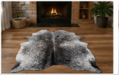 Natural Black and White Speckled Cowhide Rug, Genuine Salt-and-Pepper Area Mat