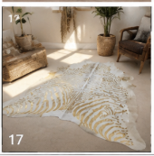Authentic Gold Stenciled Cowhide Rug - Metallic Printed Leather Area Rug