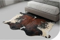 Genuine Tricolor Chestnut Brown Cowhide Rug | Black & Off-White Speckled Cowskin Area Rug | Rustic Modern Western Leather Carpet