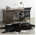 Genuine Jet Black Cowhide Rug | White Peppered Rimmed Leather Area Rug | Modern Black & White Western Cowskin Carpet for Living Room