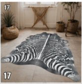 Authentic Black and White Zebra Stenciled Cowhide Rug -  Printed Leather Area Rug