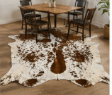 Genuine Chestnut Brown Speckled Cowhide Rug | Salt and Pepper Brown Cowskin Area Rug | Natural Tricolor Leather Carpet for Living Room