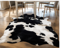Classic Black and White Cowhide Rug, Genuine Hair-on-Hide Area Rug