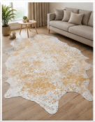 Natural Gold and White Speckled Cowhide Rug, Genuine Hair-on-Hide Area Mat