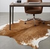 Authentic Cognac Brown & White Cowhide Area Rug – Genuine Natural Leather Accent Mat
