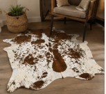 Genuine Chestnut Brown Speckled Cowhide Rug | Salt and Pepper Brown Cowskin Area Rug | Natural Tricolor Leather Carpet for Living Room