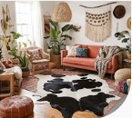 Genuine Black and White Cowhide Rug | Natural Spotted Cow Skin Area Rug | Classic Holstein Pattern Leather Carpet for Living Room