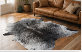 Natural Black and White Speckled Cowhide Rug, Genuine Salt-and-Pepper Area Mat