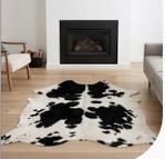 Genuine Black and White Cowhide Rug | Natural Spotted Holstein Pattern Cowskin Area Rug | Modern Leather Carpet for Living Room