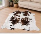 Brown & White Cowhide Rug – Genuine Natural Cow Skin Area Rug, Western Farmhouse Decor, Real Hair On Hide Rug, Living Room Accent Rug