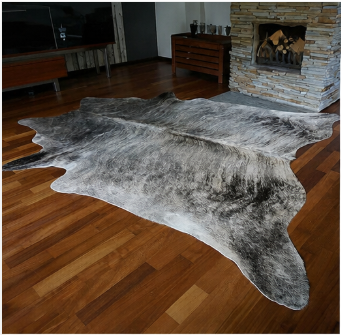 Grey Salt and Pepper Cowhide Rug - Genuine Brindle Leather Area Rug