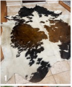 Natural Tricolor Cowhide Rug, Brown Black and White Hair-on-Hide Area Rug