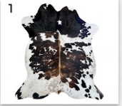 Genuine Tricolor Cowhide Rug | Black, Dark Brown & White Spotted Leather Area Rug | Authentic Symmetrical Cowskin Floor Carpet