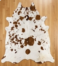 Brown and White Speckled Cowhide Rug - Genuine Leather Area Rug