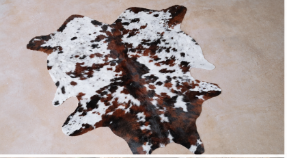 Natural Tricolor Cowhide Rug, Brown, Black, and White Hair-on-Hide Area Rug