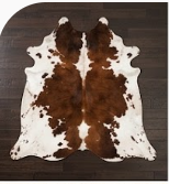 Genuine Chestnut Brown & White Cowhide Rug | Natural Tri-Color Spotted Cowskin Area Rug | Rustic Leather Carpet for Living Room