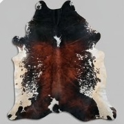 Genuine Tricolor Chestnut Brown Cowhide Rug | Black & Off-White Speckled Cowskin Area Rug | Rustic Modern Western Leather Carpet