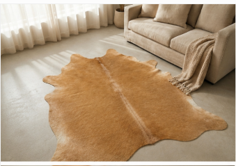 Light Brown Cowhide Rug - Genuine Caramel Tan Leather Area Rug
