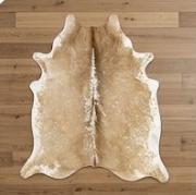 Natural Tan and White Cowhide Rug, Genuine Hair-on-Hide Floor Mat