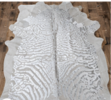 Authentic Silver Stenciled Cowhide Rug - Metallic Printed Leather Area Rug