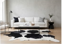 Genuine Black and White Cowhide Rug | Natural Spotted Cow Skin Area Rug | Classic Holstein Pattern Leather Carpet for Living Room