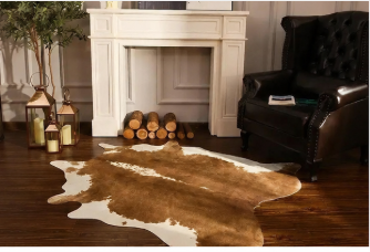 Natural Chestnut Brown and White Cowhide Rug, Genuine Hair-on-Hide Area Rug