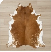 Genuine Cognac Brown & White Cowhide Rug | Natural Light Chestnut Leather Area Rug | White Rimmed Western Cowskin Carpet for Living Room