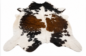 Natural Tricolor Cowhide Rug, Brown, Black, and White Hair-on-Hide Area Rug