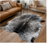 Natural Black and White Speckled Cowhide Rug, Genuine Salt-and-Pepper Area Mat