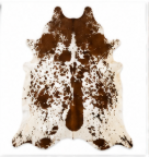 Genuine Chestnut Brown Speckled Cowhide Rug | Salt and Pepper Brown Cowskin Area Rug | Natural Tricolor Leather Carpet for Living Room