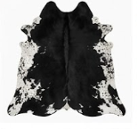 Genuine Jet Black Cowhide Rug | White Peppered Rimmed Leather Area Rug | Modern Black & White Western Cowskin Carpet for Living Room
