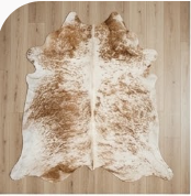 Authentic Golden Tan & White Salt Speckled Cowhide Area Rug – Genuine Natural Leather Accent Mat