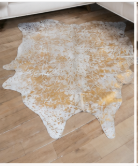 Natural Gold and White Speckled Cowhide Rug, Genuine Hair-on-Hide Area Mat