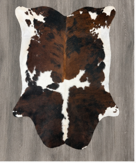 Natural Tricolor Cowhide Rug, Rich Brown, Black, and White Hair-on-Hide Area Mat