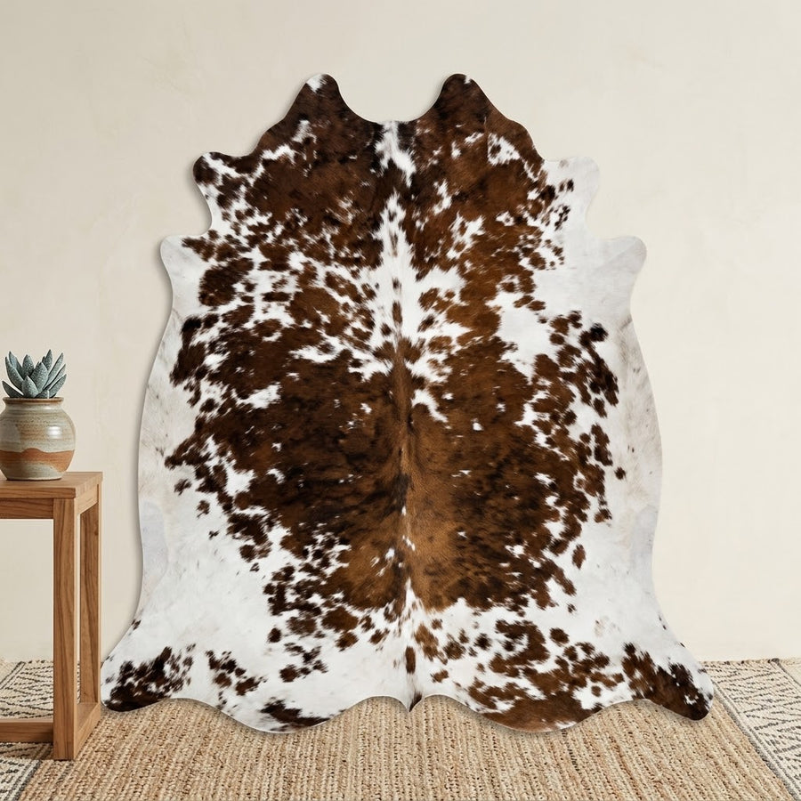 Authentic Brown and White Spotted Cowhide Area Rug – Genuine Salt & Pepper Pattern Leather Mat